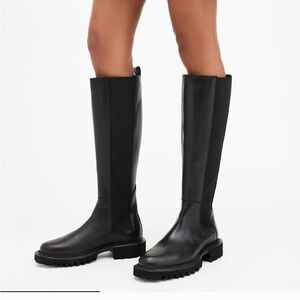 All Saints Maeve Black Leather Knee High Boots Size 6